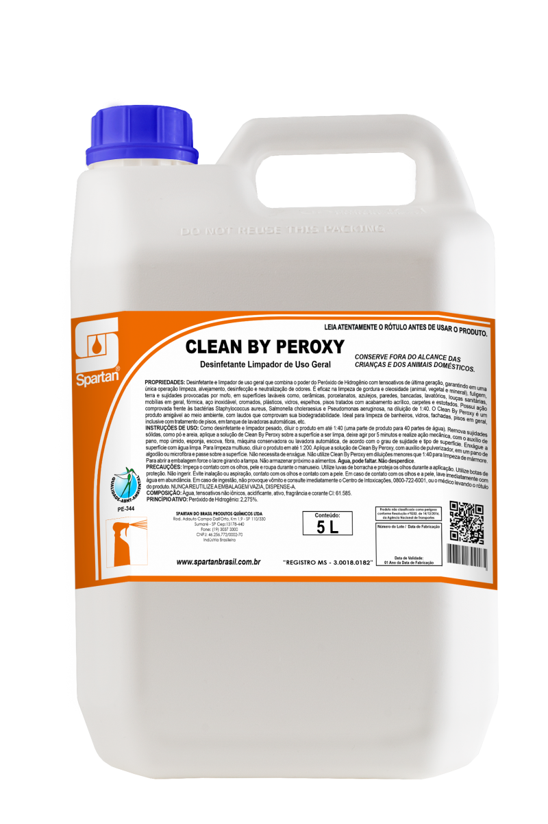 Clean by Peroxy 5L SPARTAN | Limpador Desinfetante Multiuso | Peróxido de Hidrogênio