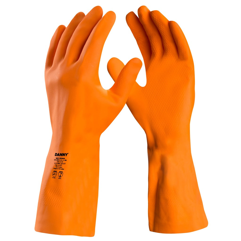 Luva de Látex Reforçada Danny Max Orange | Tamanho G | Espessura 0,70mm | Térmica até 250ºC | CA 11286