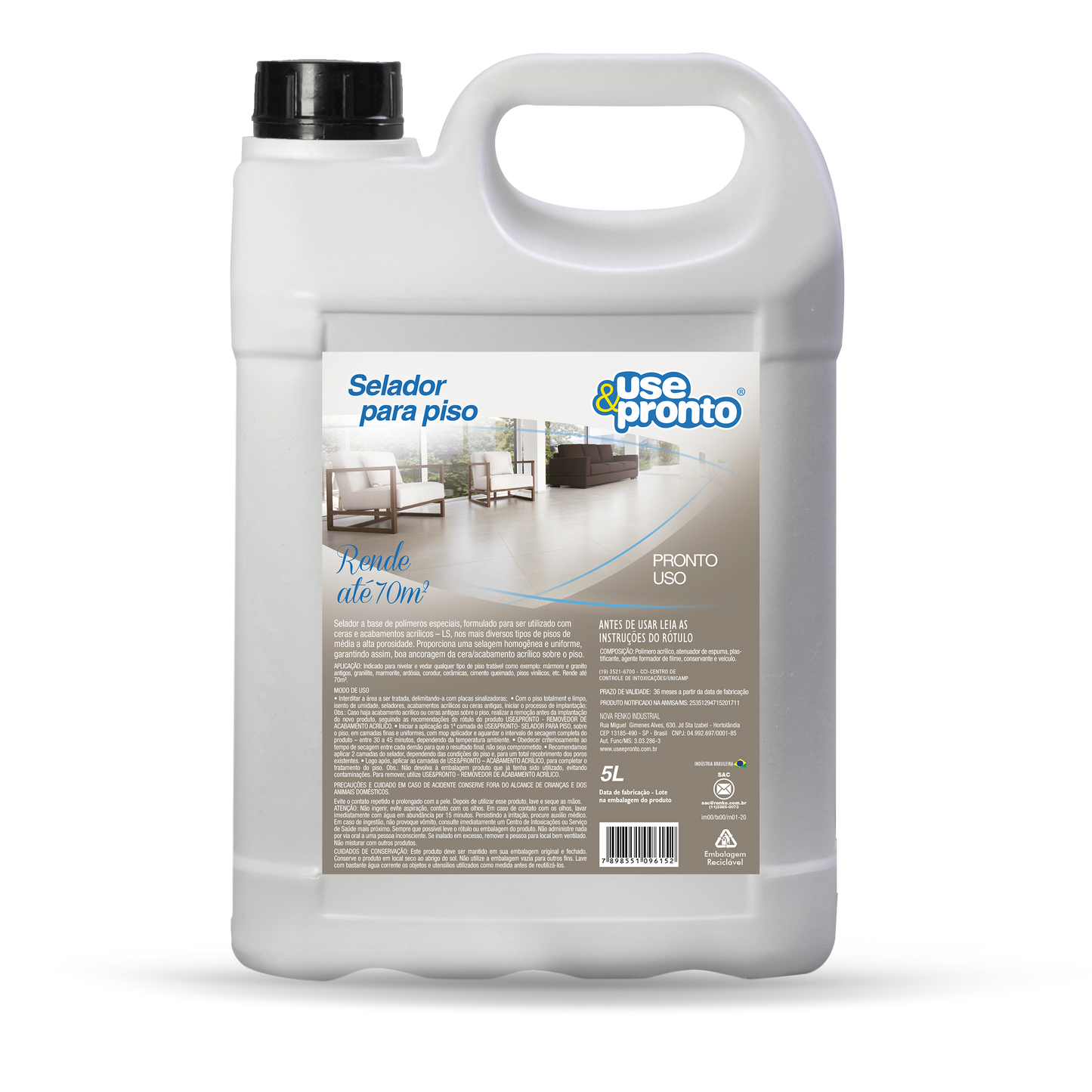 Use & Pronto Selador de Piso 5L Renko | Base Protetora para Pisos Porosos | Rendimento 70m²/L