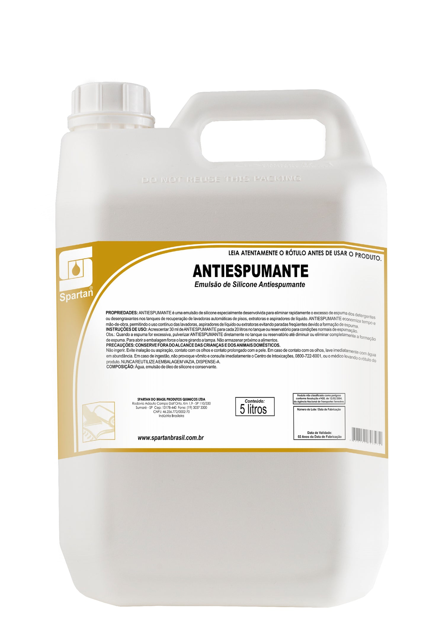 Anti Espumante 5L Spartan | Emulsão de Silicone para Lavadoras e Extratoras | Elimina Espuma Instantaneamente