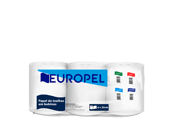 Papel Toalha em Bobina Europel 100% Celulose | 6 Rolos x 200m | Branco Luxo | Alta Absorção
