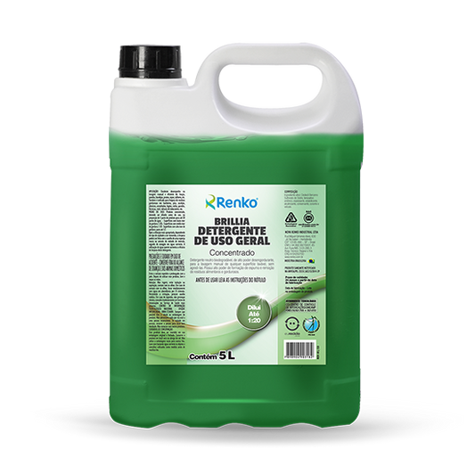 Brillia Detergente Concentrado 5L Renko | Alto Poder Desengordurante | Detergente Neutro para Uso Geral
