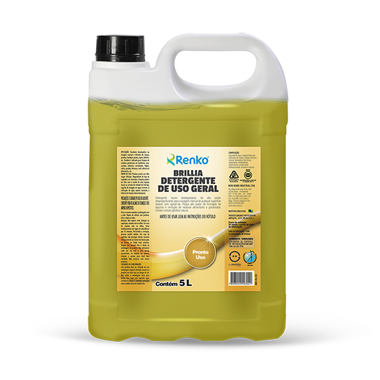 Brillia Pronto Uso 5L Renko | Detergente Neutro Desengordurante | Limpeza Geral Biodegradável