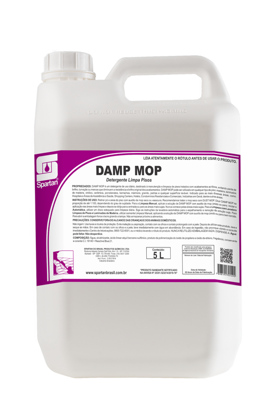 Damp Mop 5L Spartan | Detergente Neutro para Pisos Tratados | Limpeza Diária sem Perda de Brilho
