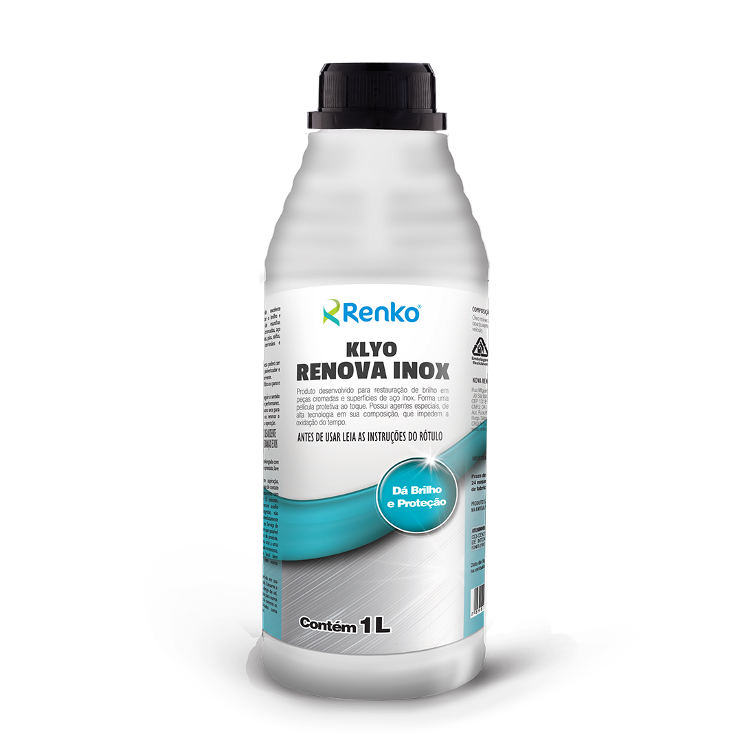 Klyo Renova Inox 1L Renko | Restaurador de Brilho e Película Protetora | Peças Cromadas e Aço Inox