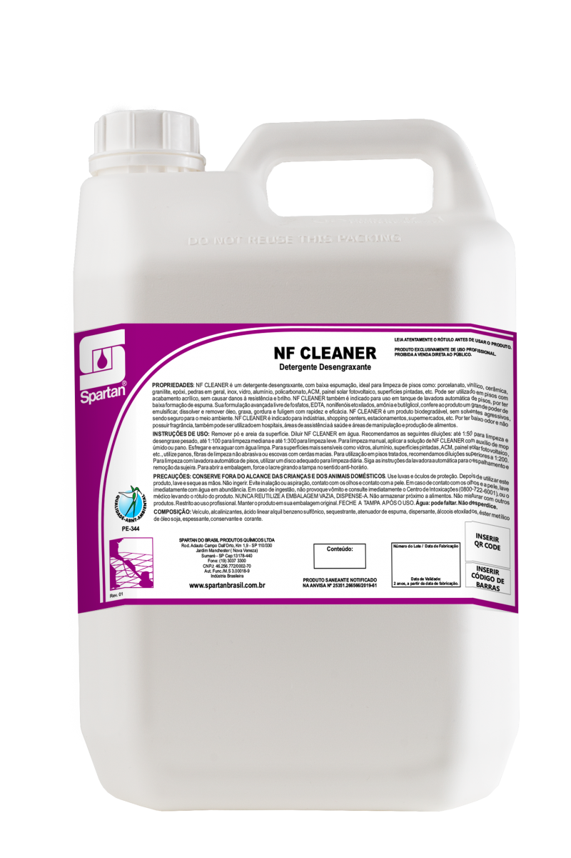 NF Cleaner 5L Spartan | Detergente Desengraxante Ecológico | Baixa Espumação | Selo ABNT