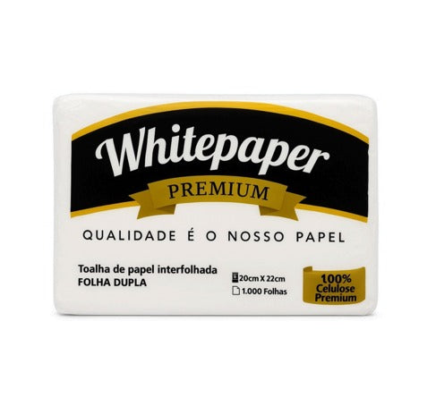 Toalha de Papel Interfolhada White Paper Premium | Folha Dupla | 100% Celulose | 20cm x 22cm | 1.000 Folhas