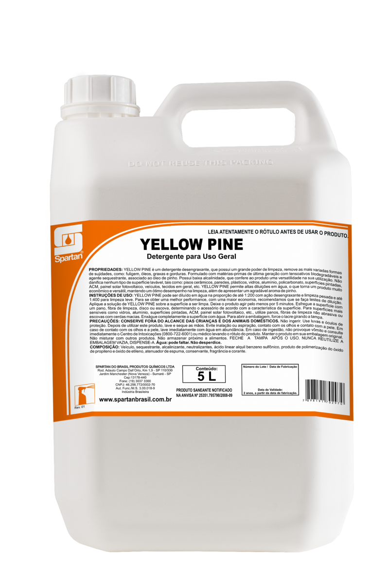 Yellow Pine 5L Detergente Desengraxante Spartan | Limpeza Geral com Óleo de Pinho