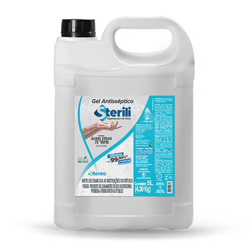 Sterilli Gel Antisséptico 5L Renko | Álcool em Gel 70° INPM | Com Aloe Vera e Hidratação
